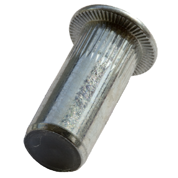 Blindklinkmoer cilinderkop gesloten staal gas/waterdicht geribbeld Klik door naar onze webshop voor alle soorten en maten blindklinkmoeren gesloten staal gas-/waterdicht geribbeld.