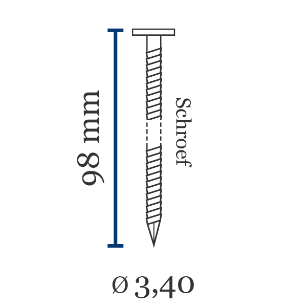 Coilnagels BDC vlak 3.4 Belangrijkste kenmerken coilnagels BDC vlak 3.4Korte naam: BDC vlak 3.4Lengte (mm): 100 - 130Draaddikte Ø (mm): 3,4 - 3.8Standaard materiaal: staalLeverbaar in: glad, ring (verzinkt)Punt: nb