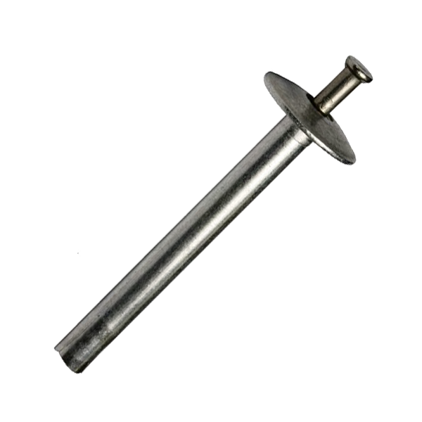 Hammer-drive popnit Popnit av typen 'Hammer-drive' är popnitar som monteras med hammare. Dessa hammarslagnitar levereras som standard i hårdaluminium (AlMg 5,0) med splint av rostfritt stål. Speciellt utvecklad för montering av hårt material på massivträ, för tillämpning i blindhål. Niten vikar ut sig i fyra ben när splinten slås in i niten.Nittyp: Hammer-drive, öppen nit med extra stort kullrigt huvudMaterial: aluminiumlegering AlMg 5,0/rostfritt stål A2Dimension: ø 4,8 mmAnvändningsområde: används ofta inom taktäckning och vid träkonstruktioner.